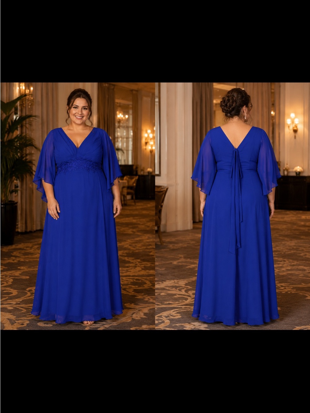 Chiffon V-Neck Royal Blue Plus-Size Prom Dress